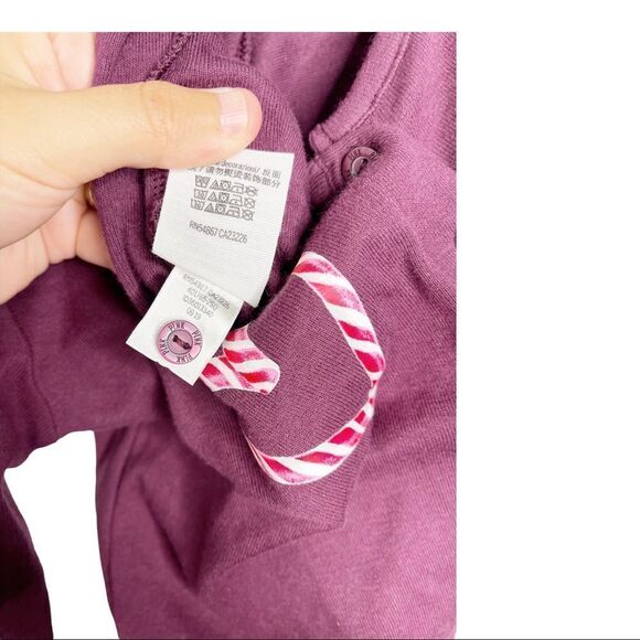 VICTORIA'S SECRET PINK Plum Burgundy Candy Cane Heart Onesie Pajamas Rom… - Picture 5 of 7